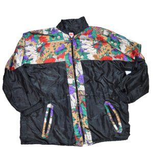 AST Sportswear vintage parachute nylon black with print windbreaker jacket XXL